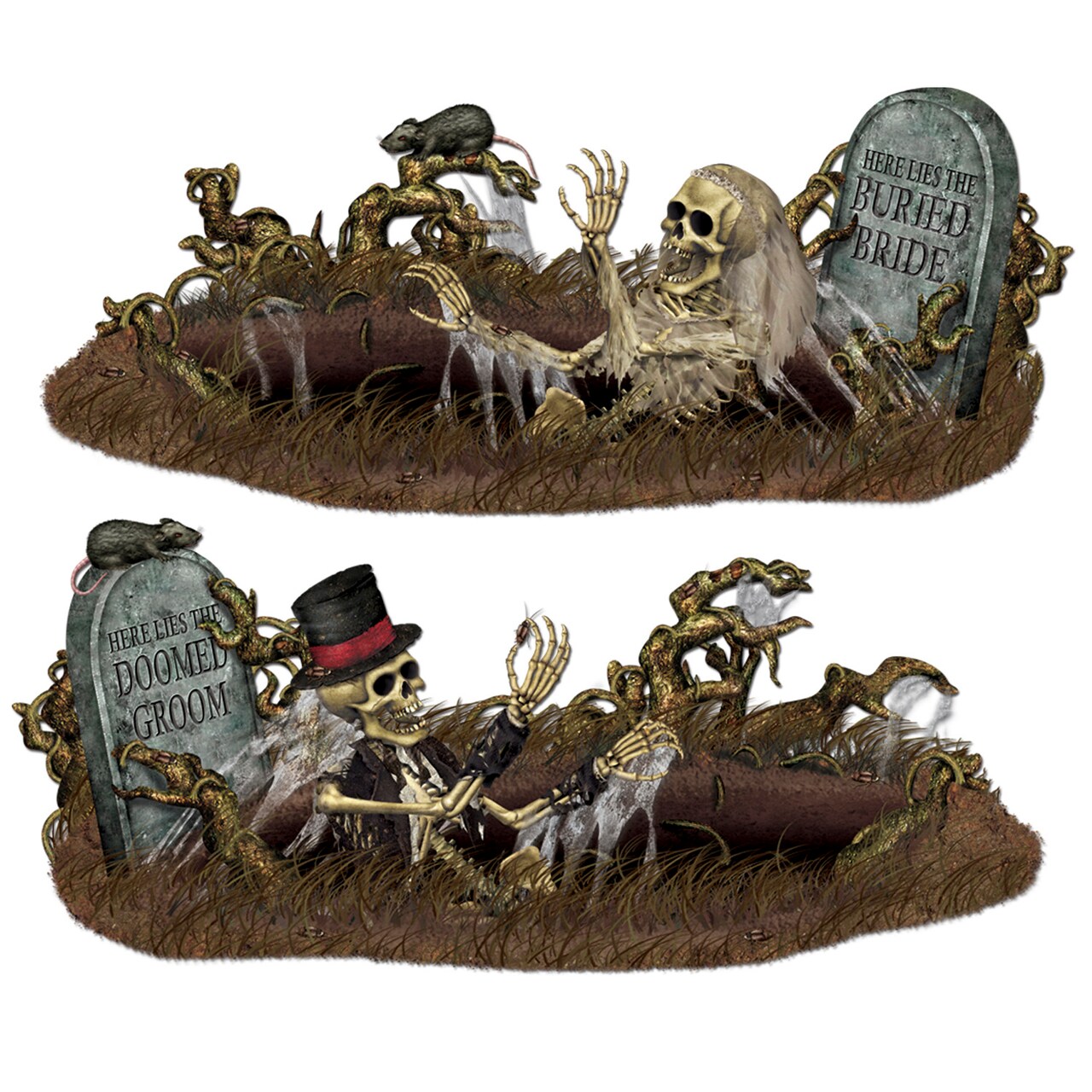 Beistle - Doomed Groom & Buried Bride Props - 33½" x 5' 3" - 12 Pack